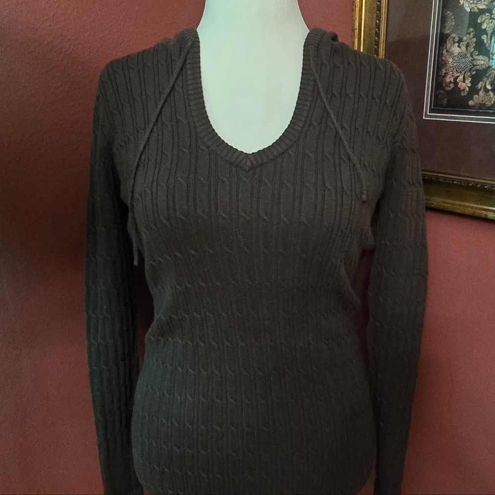 PattyBoutik Dark Brown V-Neck Cable Knit Tunic/ Minidress XL EUC